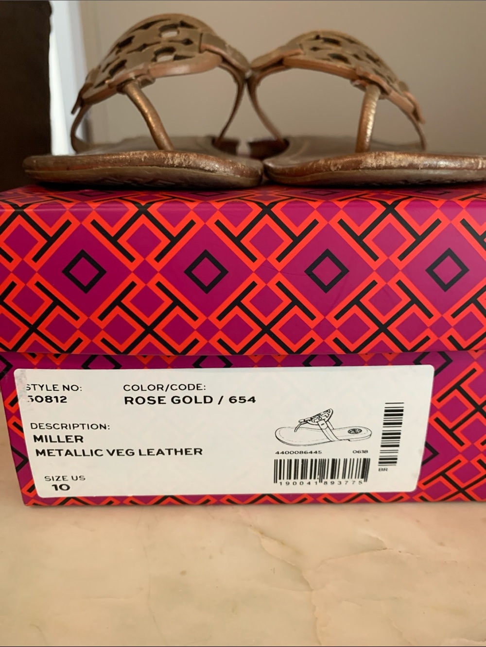 Tory Burch Metallic Rose Gold Miller Logo Thong Sandals - Picture 2 of 6